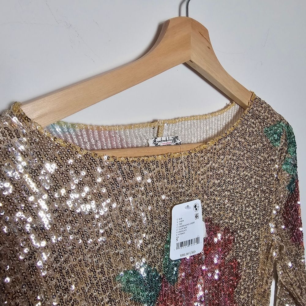 NWT Free People Intimately Free People Gold Sequin Rose Motif Top Various Sizes - Picture 6 of 9